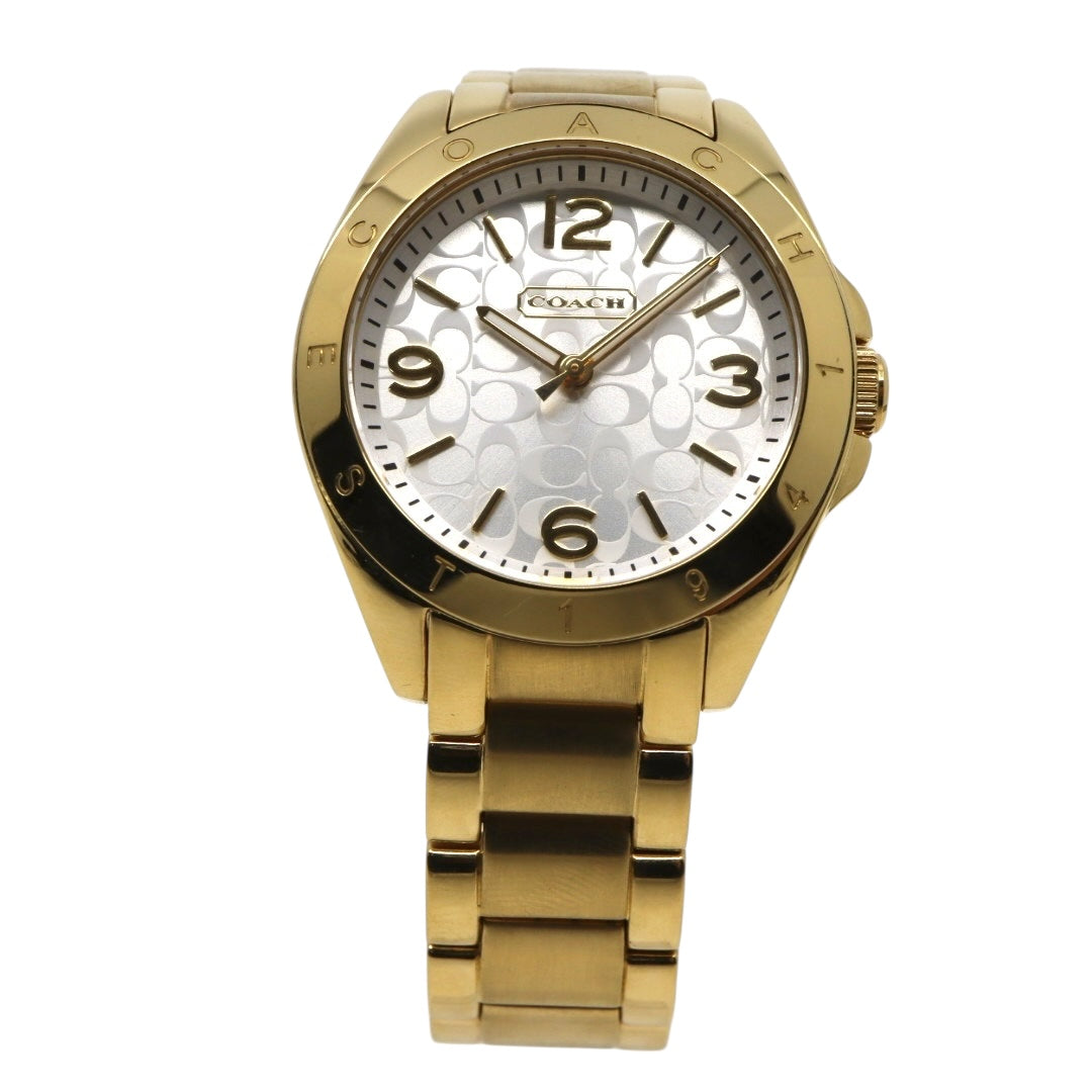 美品 電池交換済 クリーニング済 コーチ COACH 腕時計 CA-67.7.34.0690 レディースウォッチ クォーツ ゴールド ステンレススチール シルバー文字盤 シグネチャー柄 アナログ エレガント クラシック ドレスウォッチ 稼働品 G3