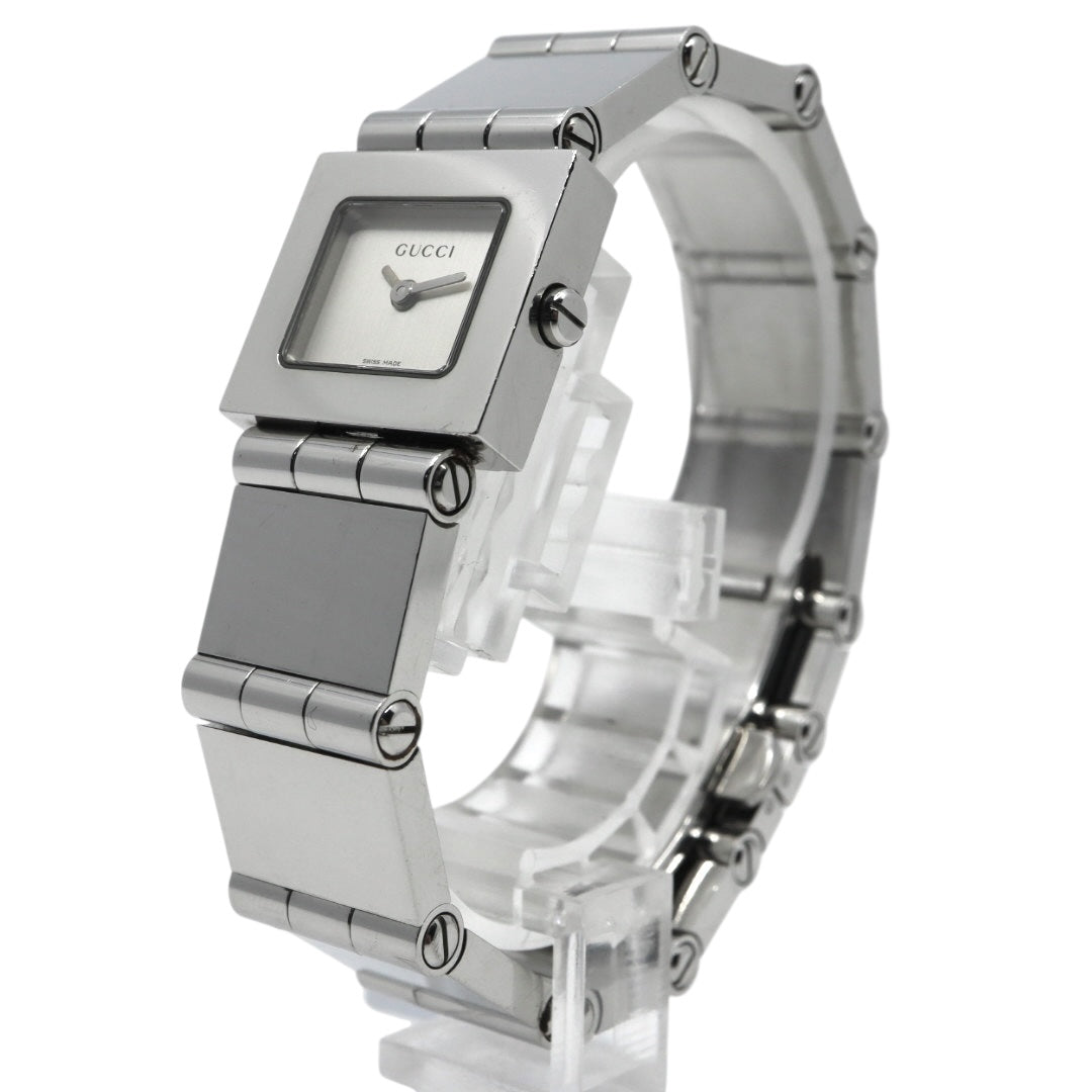 美品 電池交換済 クリーニング済 グッチ GUCCI 600L 腕時計 レディースウォッチ スクエア シルバー文字盤 ステンレススチール クォーツ アナログ バングル ブレスレット エレガント クラシック ドレスウォッチ 稼働品 G3