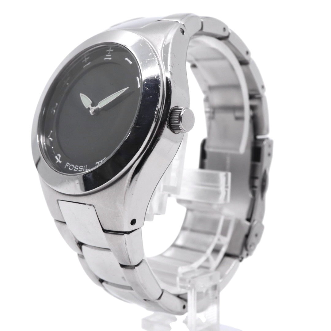 美品 電池交換済 クリーニング済 フォッシル FOSSIL 腕時計 BG-1055 メンズウォッチ クォーツ 漢数字インデックス シルバー ブラック ステンレススチール アナログ ユニークデザイン カジュアル 稼働品 G3