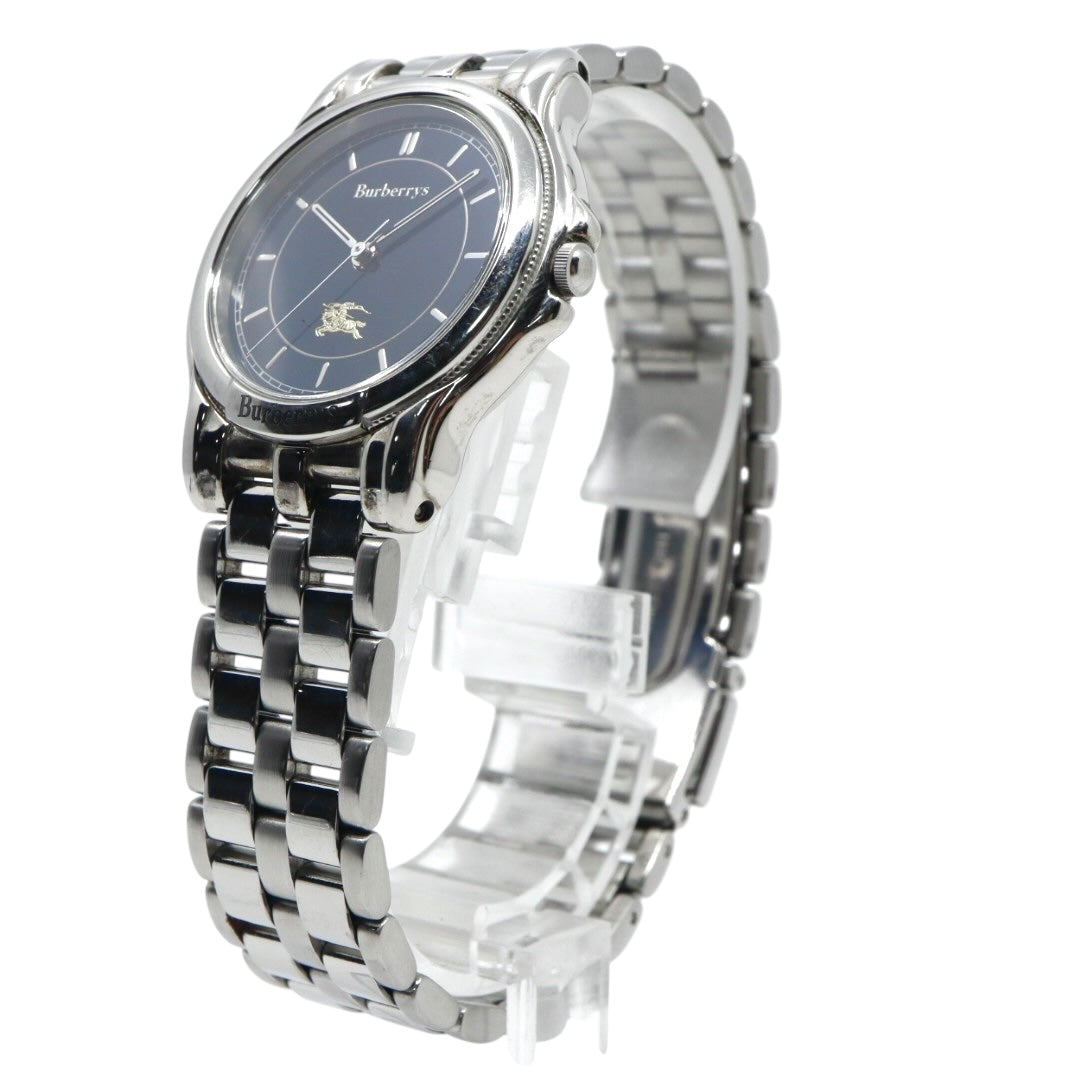 美品 電池交換済 クリーニング済 バーバリー Burberrys 腕時計 5530-F52339 メンズウォッチ クォーツ ネイビー文字盤 シルバー ステンレススチール ホースロゴ クラシック ヴィンテージ エレガント ドレスウォッチ ビジネス 稼働品 G3