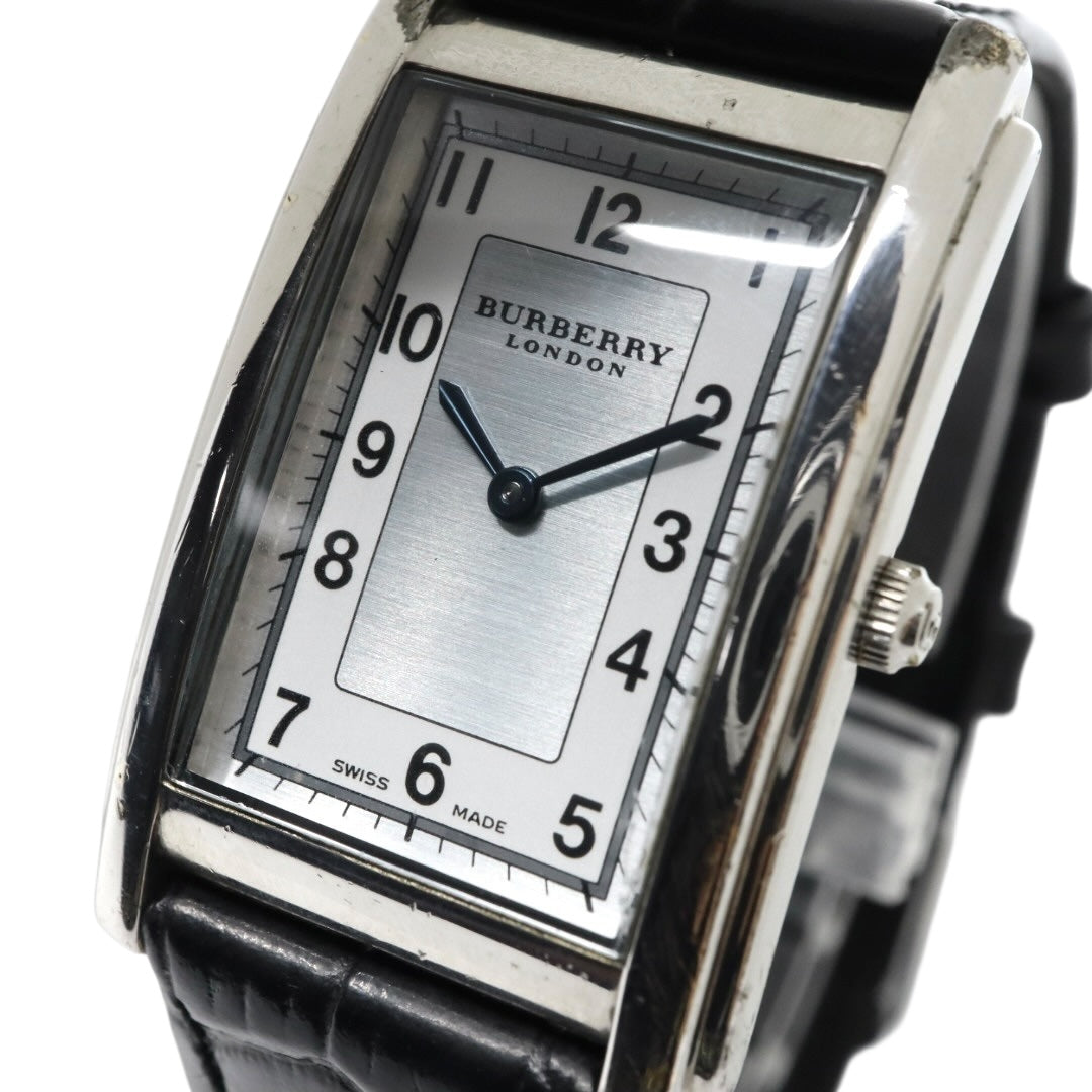 極美品 電池交換済 新品ベルト バーバリーロンドン 12100G 腕時計 レディースウォッチ スクエア レクタンギュラー クォーツ シルバー ホワイト文字盤 レザー アナログ クラシック ドレスウォッチ ビジネス 稼働品 G3