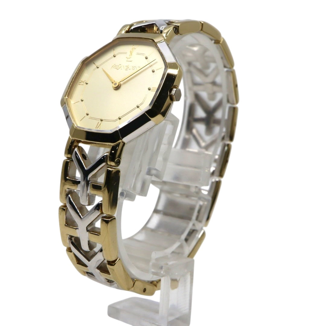 【新品同様/電池交換済】イヴサンローラン YSL 腕時計 4620-E62143 レディース クオーツ アナログ オクタゴン 八角形 ゴールド文字盤 コンビブレス ヴィンテージ クラシック エレガント ドレスウォッチ クリーニング済 G2