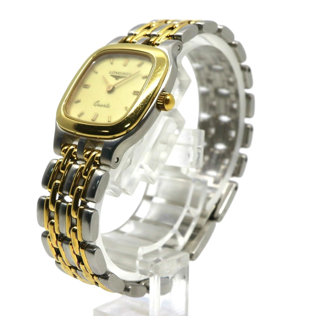 【美品/稼働品/電池交換済】ロンジン LONGINES 腕時計 7445 レディース クオーツ アナログ スクエア ゴールド文字盤 コンビブレス ヴィンテージ クラシック エレガント ドレスウォッチ SWISS MADE クリーニング済 G2