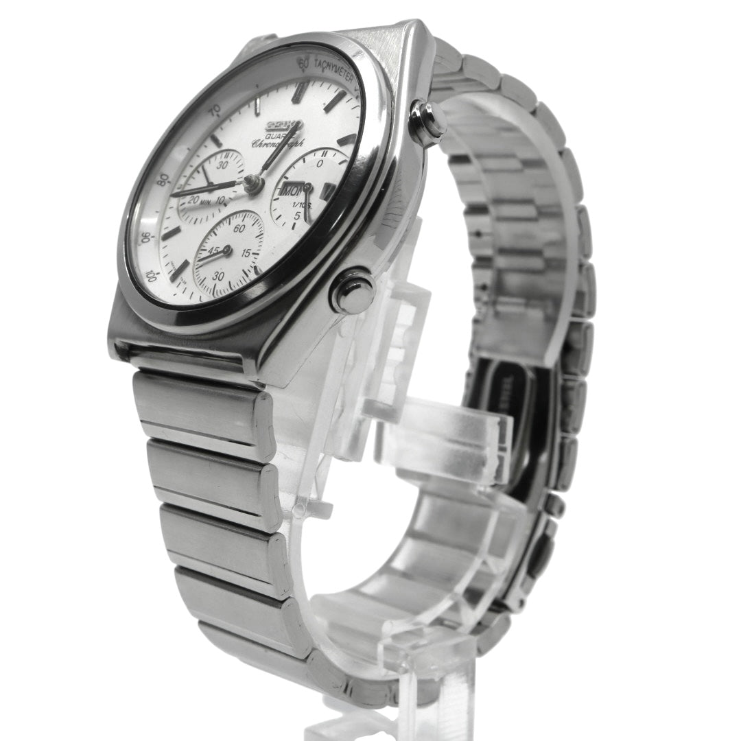 【美品/稼働品/電池交換済】セイコー SEIKO クロノグラフ 7A38-7280 メンズ腕時計 クオーツ アナログ デイデイト タキメーター ホワイト文字盤 シルバー ヴィンテージ 80年代 レトロ クリーニング済 G2