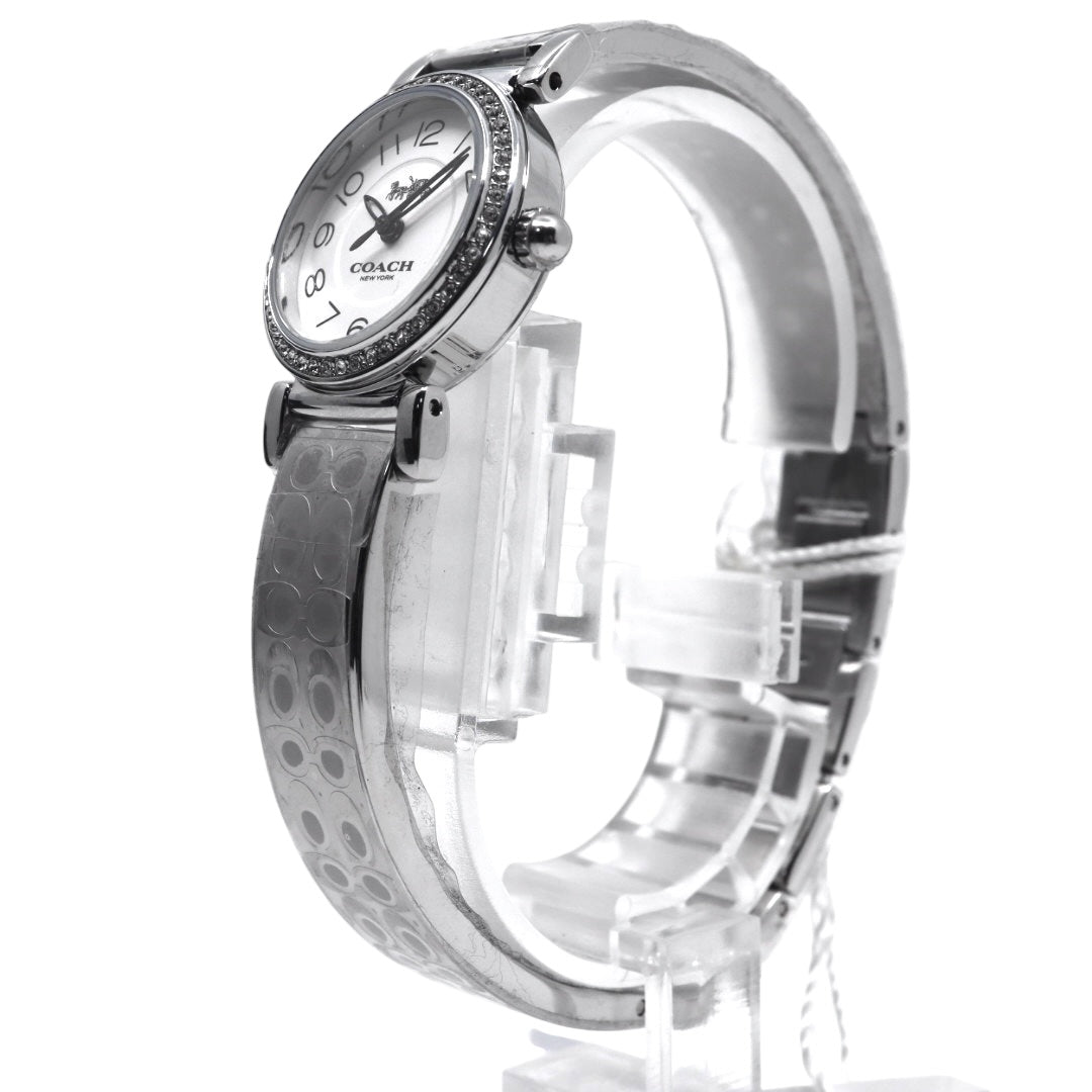 【ほぼ新品／電池交換済】コーチ COACH 腕時計 CA.66.7.95.1489S レディース クオーツ アナログ ラウンド シルバー ラインストーンベゼル シグネチャーブレスレット エレガント フェミニン ドレスウォッチ クリーニング済 G