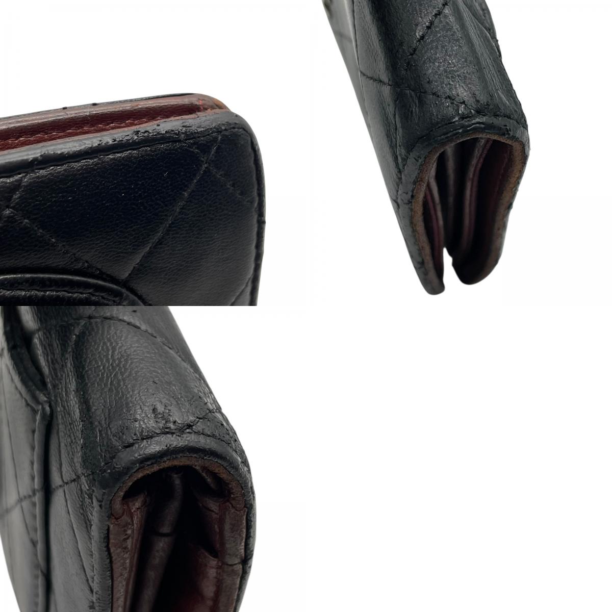 CHANEL シャネル 二つ折り 長財布 マトラッセ 黒 ブラック 茶 ブラウン レザー キャビアスキン ココマーク シルバー金具 レディース W4