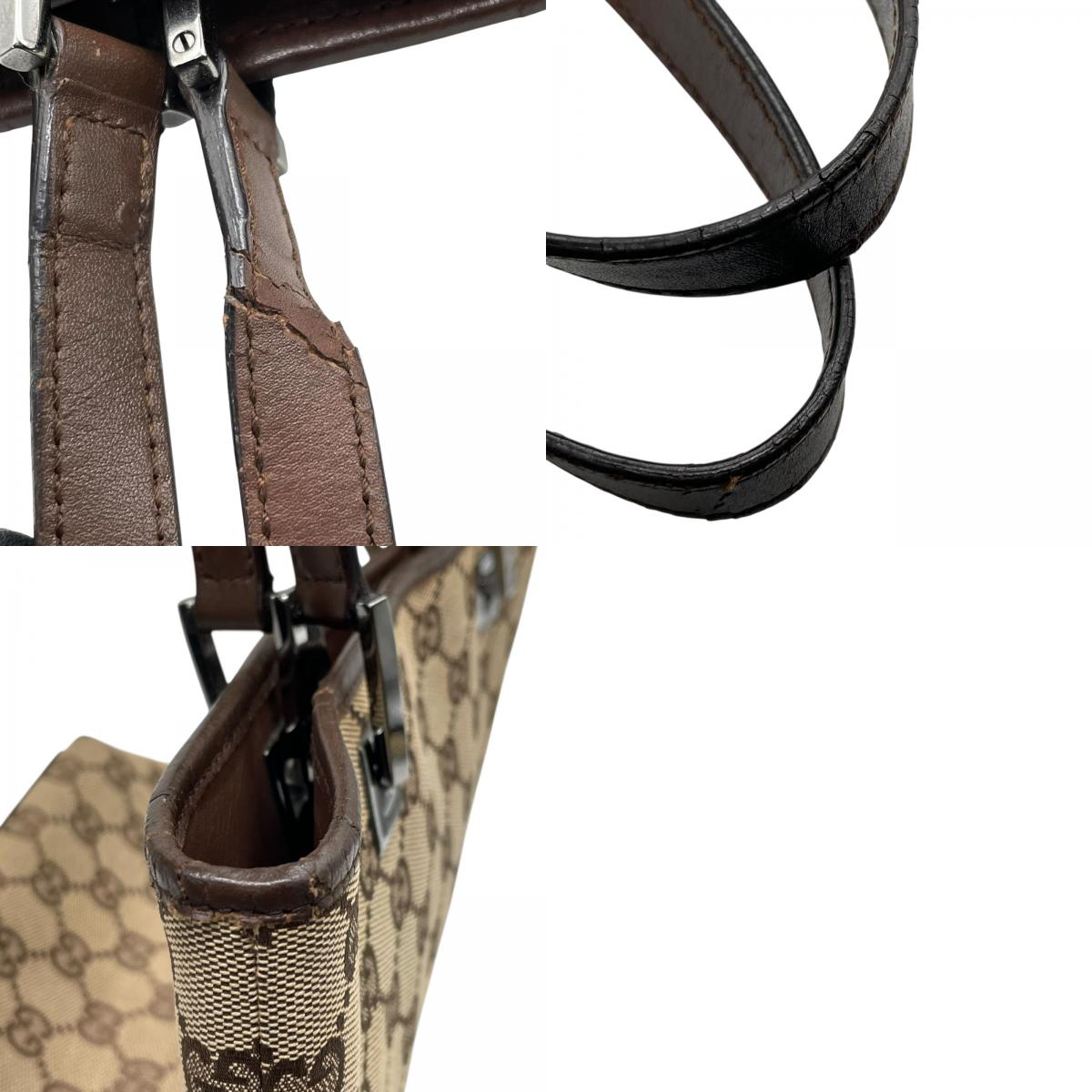 極美品 グッチ GUCCI トートバッグ ロングハンドル GGキャンバス ベージュ ブラウン レザー シルバー金具 ハンドバッグ K11