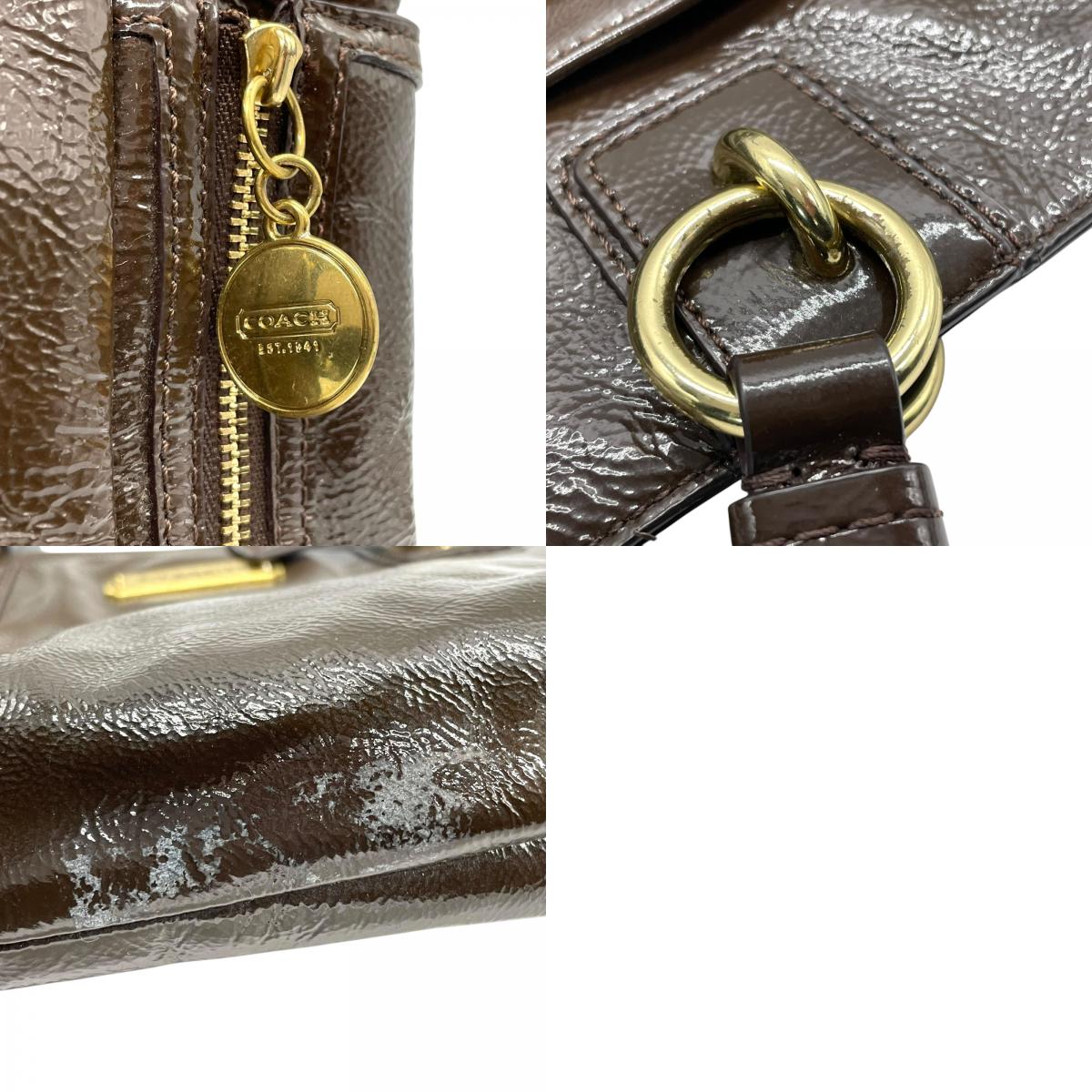コーチ COACH トートバッグ パテントレザー F20431 茶色 ブラウン 金金具 ゴールド金具 チャーム付き A4対応 通勤 通学 S93