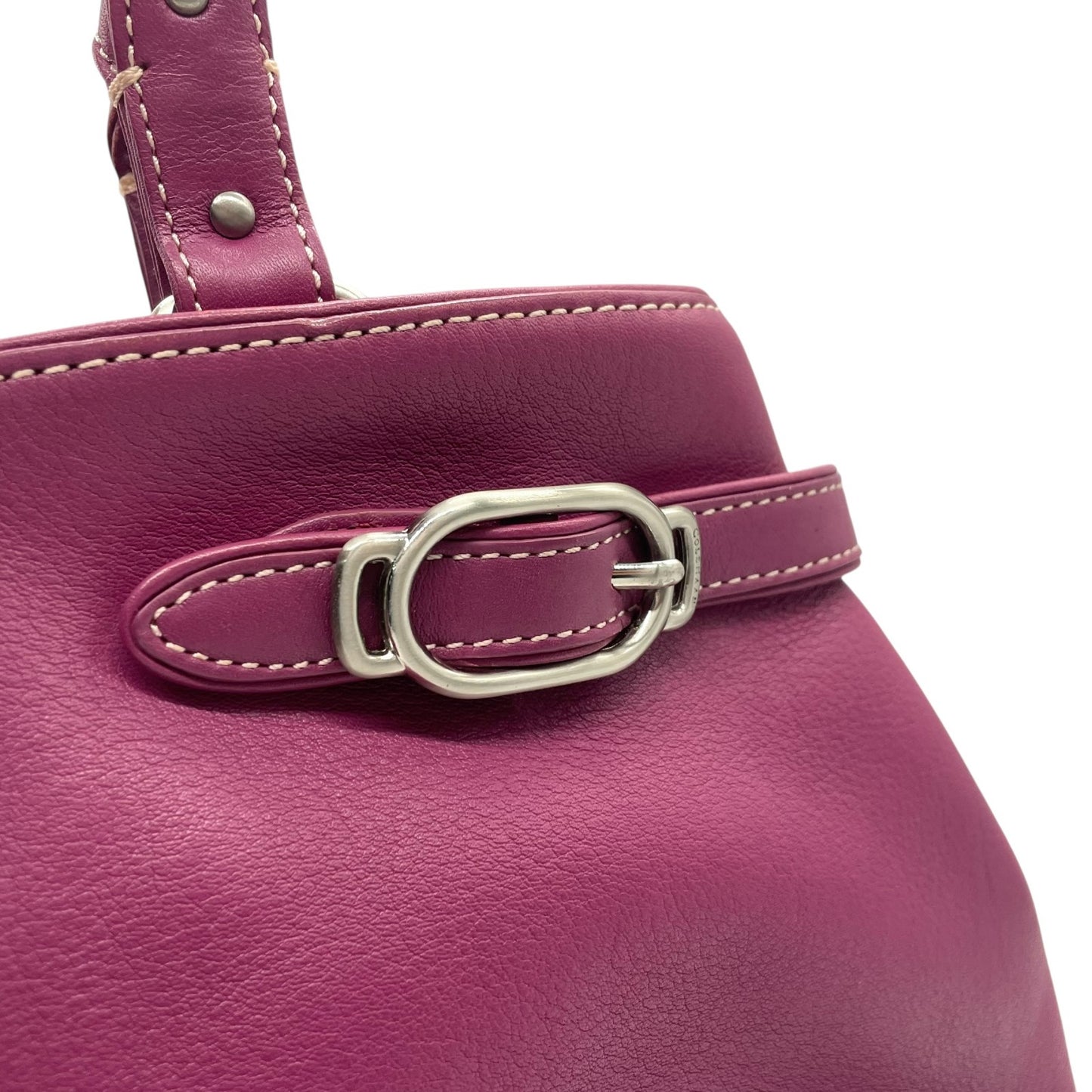コールハーン COLE HAAN ハンドバッグ ロングハンドル レザー パープル ピンク シルバー金具 ステッチデザイン 上品カラー T3