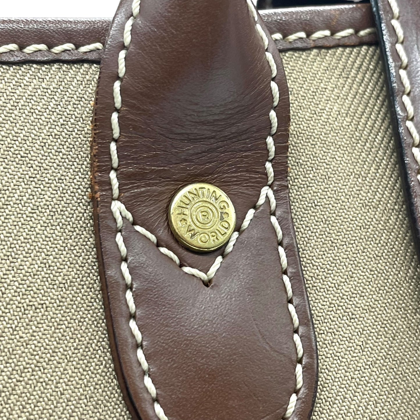 ハンティングワールド HUNTING WORLD トートバッグ ブリーフケース キャンバス レザー A4収納可能 ベージュ 茶色 ブラウン T8