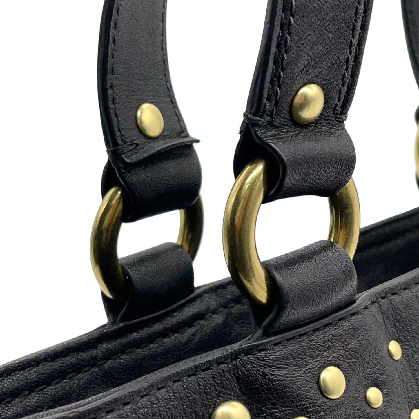 コーチ COACH ハンドバッグ ミニトート F15235 イーストウエスト ブラック レザー ゴールド金具 スタッズ ロゴチャーム付き レディース U17