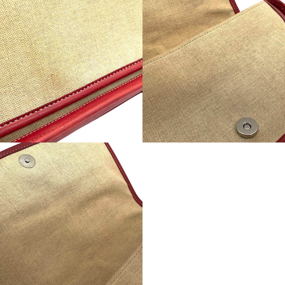 コーチ COACH キャンバス レザー ショルダーバッグ ワンショルダー 6114 ベージュ 赤 レッド フラップデザイン ロゴチャーム付き 上品カラー U17