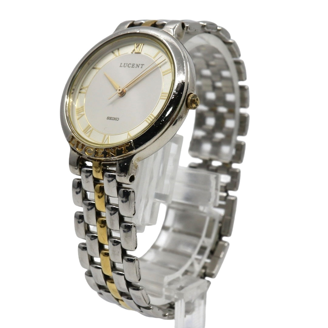 【電池交換済／稼働品】SEIKO セイコー ルーセント 腕時計 メンズ レディース ユニセックス クオーツ アナログ ローマンインデックス コンビカラー シルバー ゴールド ドレスウォッチ クラシックデザイン ビンテージ ファッション 7N01-614A G4