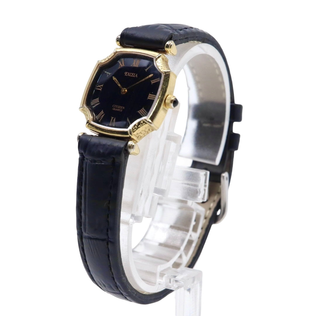 【稼働品/新品ベルト】シチズン エクセラ 腕時計 2200-221389 レディース クオーツ アナログ ローマンインデックス ブラック文字盤 ゴールド GP レザー ドレスウォッチ クラシック エレガント ヴィンテージ G9