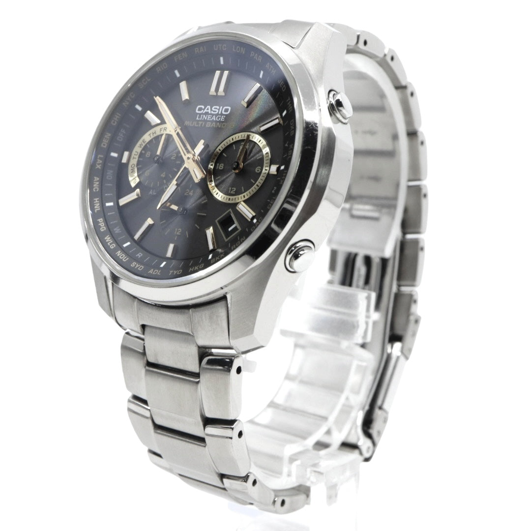 【美品/稼働品】カシオ リニエージ 腕時計 LIW-M610TDS 電波ソーラー チタン サファイアガラス メンズ ブラック ゴールド アナログ ワールドタイム MULTI BAND 6 ウェーブセプター ビジネス 軽量 G10