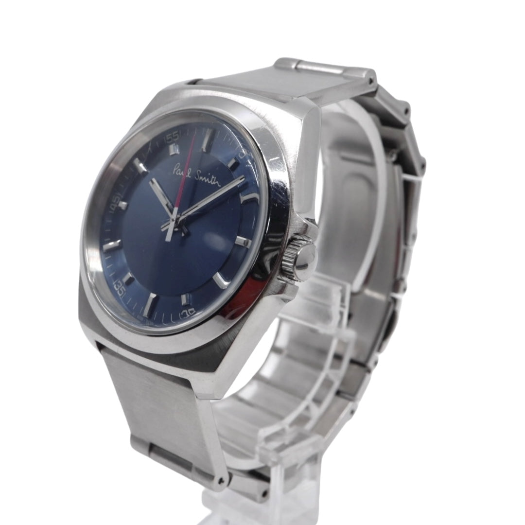 ポールスミス クローズドアイズ 腕時計 メンズ クォーツ ブルー文字盤 シルバー ステンレス シンプル ビジネス ドレスウォッチ アナログ 電池交換済み 稼働品 上品 フォーマル オフィス スタイリッシュ 銀 青 洗練 定番 人気モデル 10気圧防水 G10