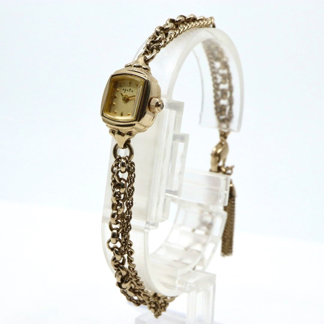 【美品/稼働品】アガット agete 腕時計 1306 ダイヤモンド レディース クオーツ PGP ピンクゴールド ブレスレット ジュエリーウォッチ アンティーク クラシック エレガント フェミニン アクセサリー G10