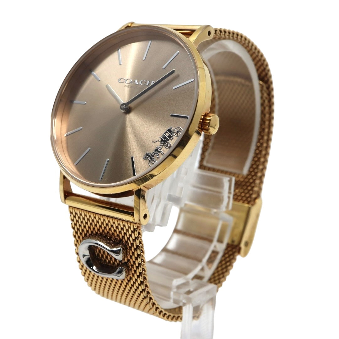 コーチ COACH 腕時計 レディース クォーツ ペリー Perry ゴールド メッシュベルト CA.120.7.34.1710 アナログ ウォッチ ホースアンドキャリッジ 馬車ロゴ エレガント 上品 モダン クラシック 美品 ほぼ新品 希少 G10