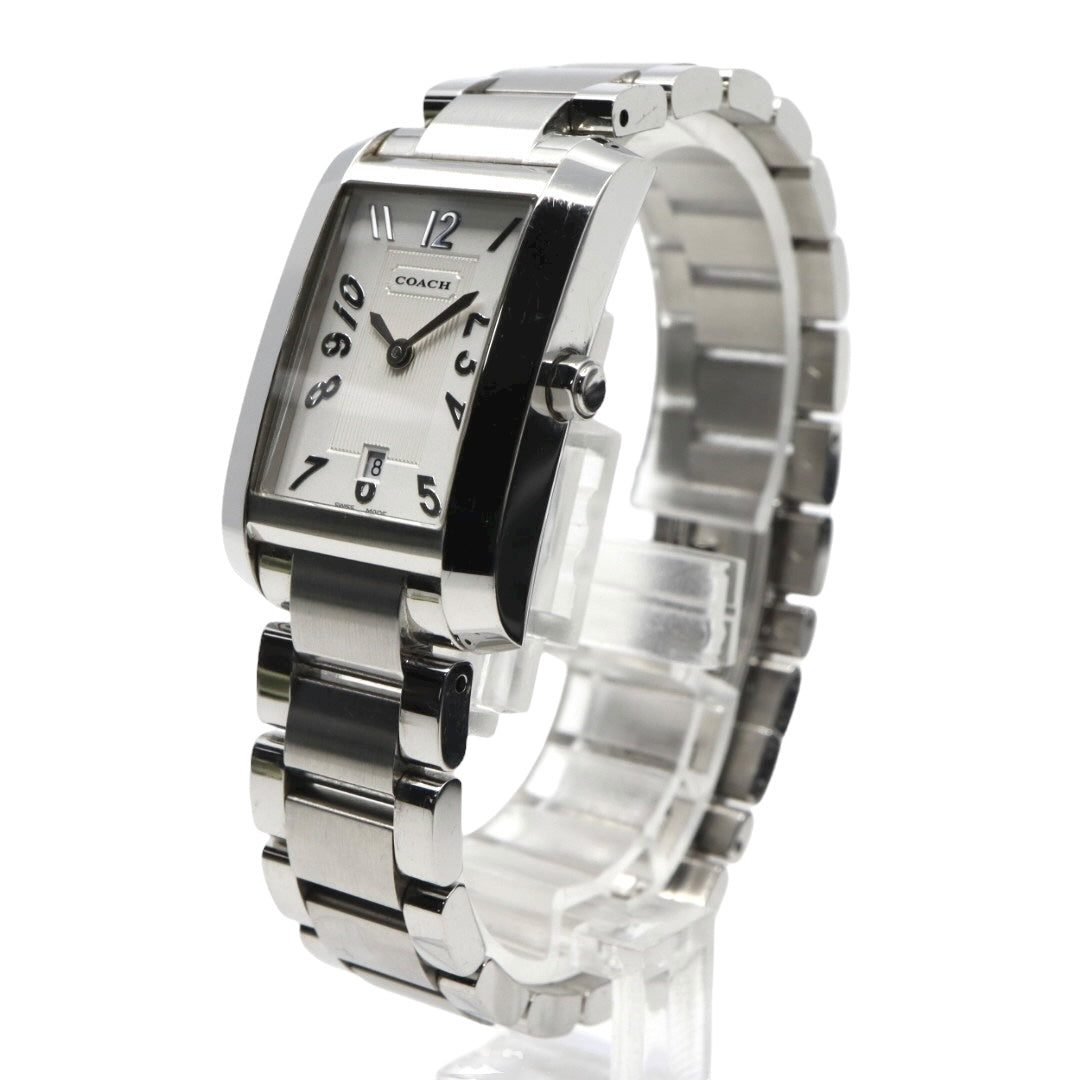【美品】コーチ COACH 腕時計 レディース レクタンギュラー 0243 スクエア シルバー 白文字盤 ステンレス クォーツ 3針 デイト ビジネス フォーマル オフィス 通勤 クラシック 上品 洗練 スイス製 角型 G10