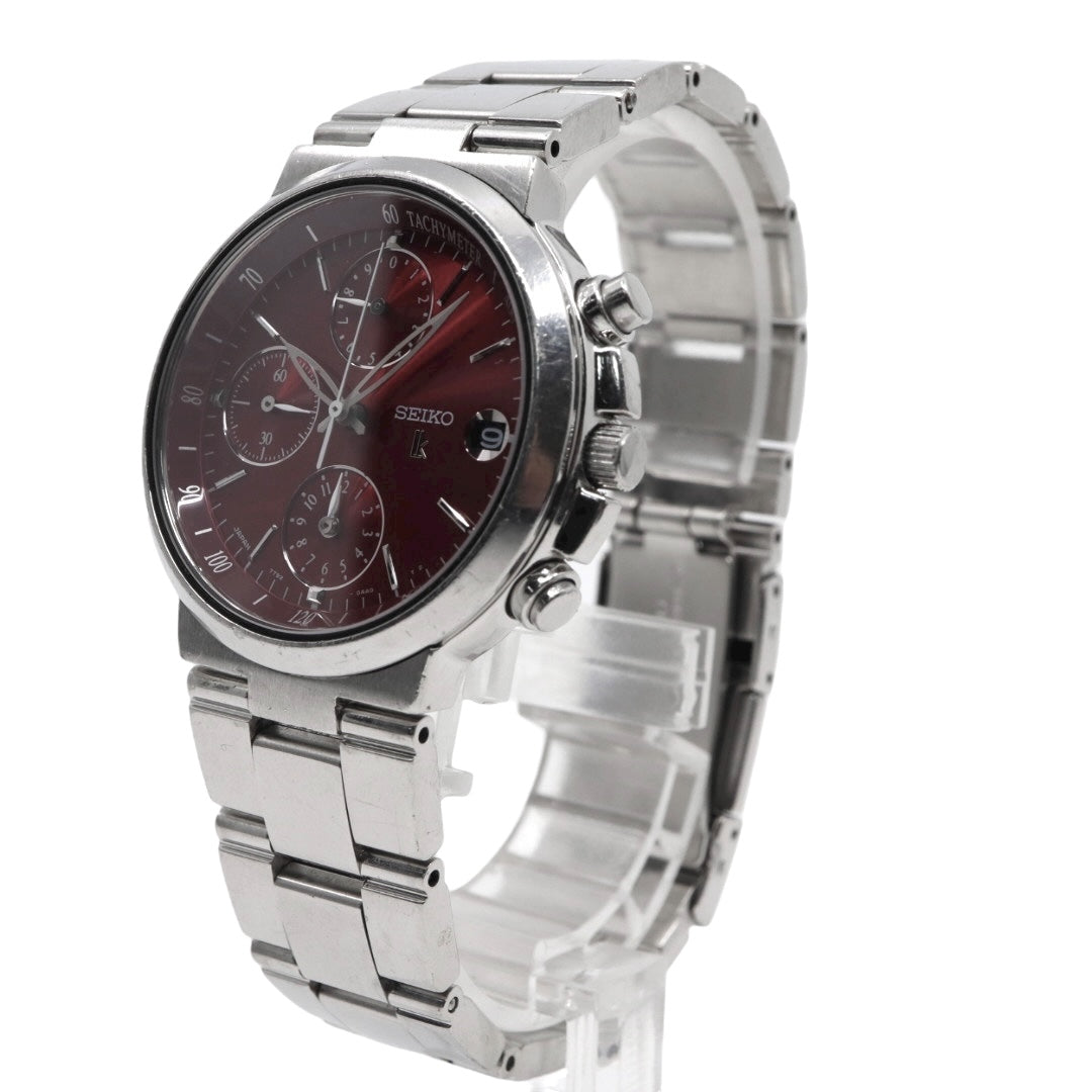 【美品/電池交換済】SEIKO セイコー ルキア 7T92-0AA0 クロノグラフ 腕時計 レディース クオーツ 10気圧防水 ステンレス レッド 赤文字盤 シルバー デイト タキメーター 日本製 ビジネス カジュアル エレガント G10 lukia