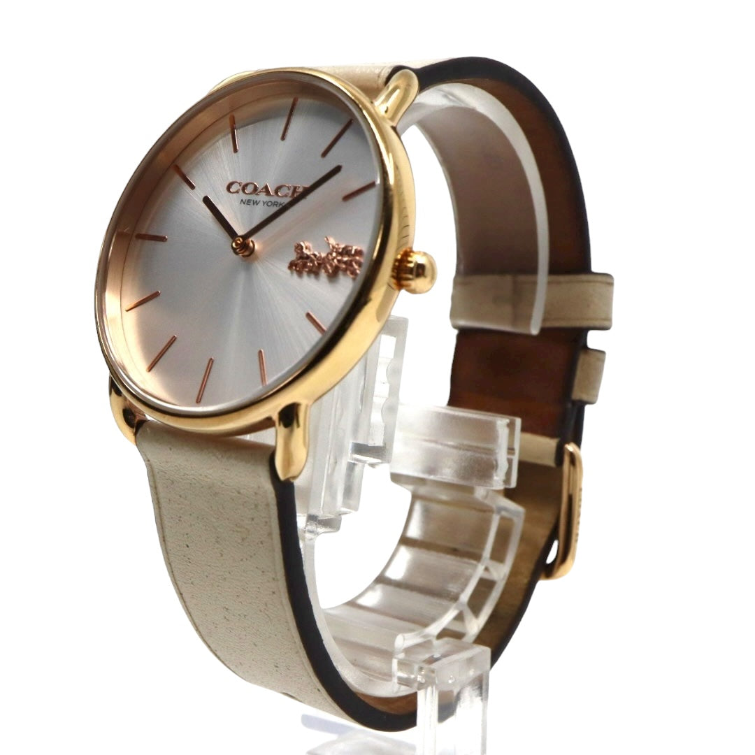 【美品】コーチ COACH 腕時計 レディース グランド GRAND ゴールド シルバー レザー 馬車ロゴ CA.158.7.34.2401 クォーツ アナログ 3針 ビジネス オフィス 通勤 通学 シンプル エレガント 上品 クラシック 純正箱付 G11