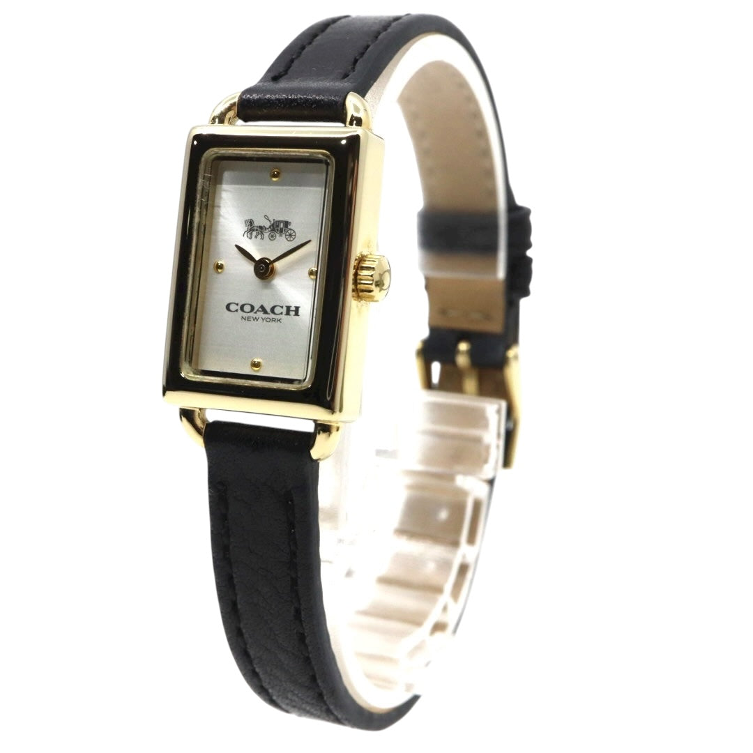 【美品】コーチ COACH 腕時計 レディース Cadie キャディ ゴールド シルバー ブラック レザー レクタンギュラー スクエア CA.144.7.34.3634 クォーツ アナログ 2針 シンプル クラシック エレガント 上品 アールデコ調 G11
