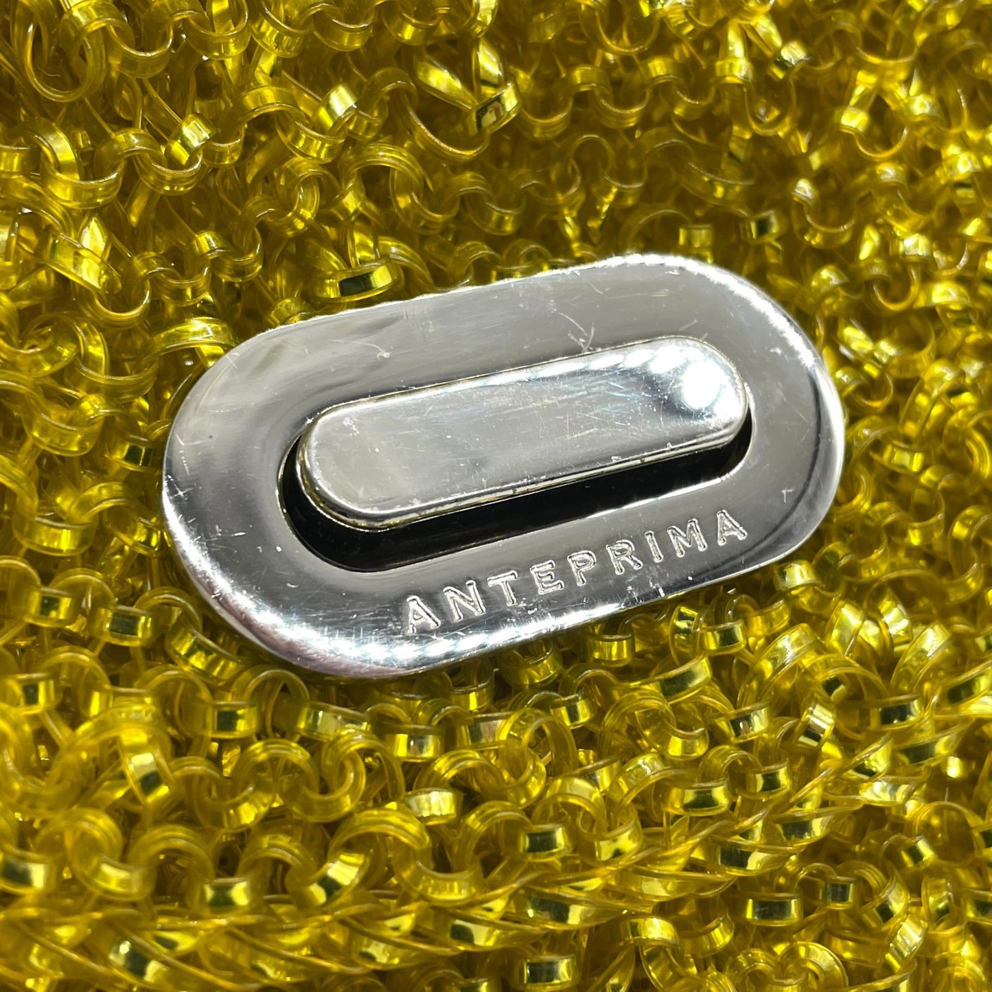 【美品】ANTEPRIMA アンテプリマ ワイヤーバッグ ワイヤーショルダー バッグ イエロー ワンショルダー きらめき 手編み 立体デザイン K10