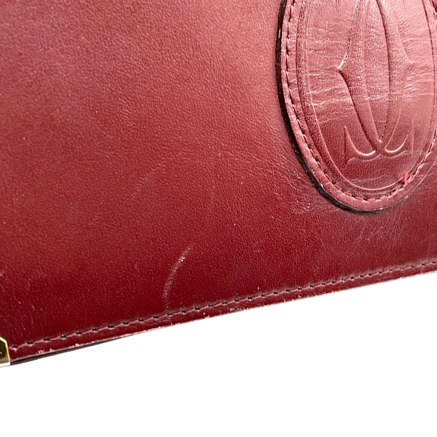 Cartier カルティエ ボルドー レザー クラッチバッグ ゴールドロゴ ヴィンテージ 1980s 1990s 上品 パリ クラシック K7