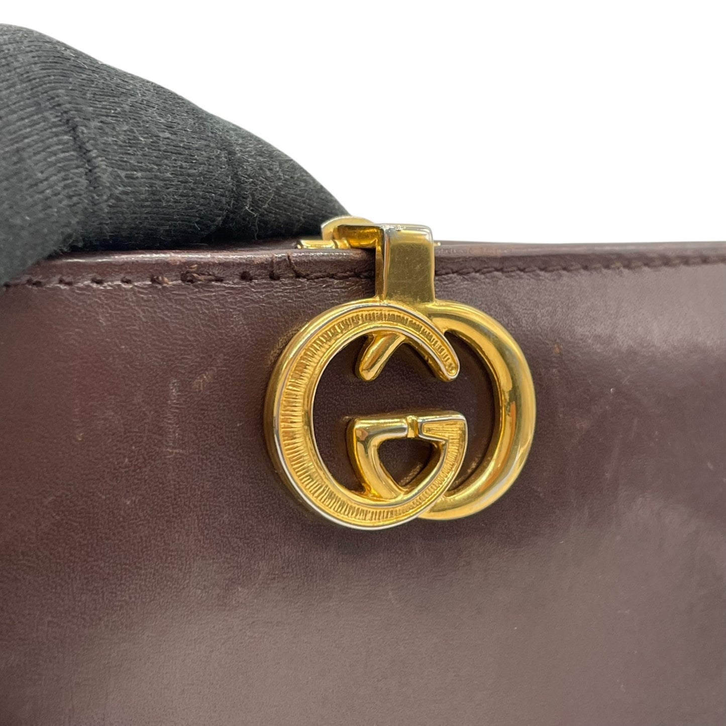 美品 GUCCI グッチ レザー 二つ折り財布 ボルドー ブラウン ゴールド金具 インターロッキング 035-904 ヴィンテージ レディース オールドグッチ M4