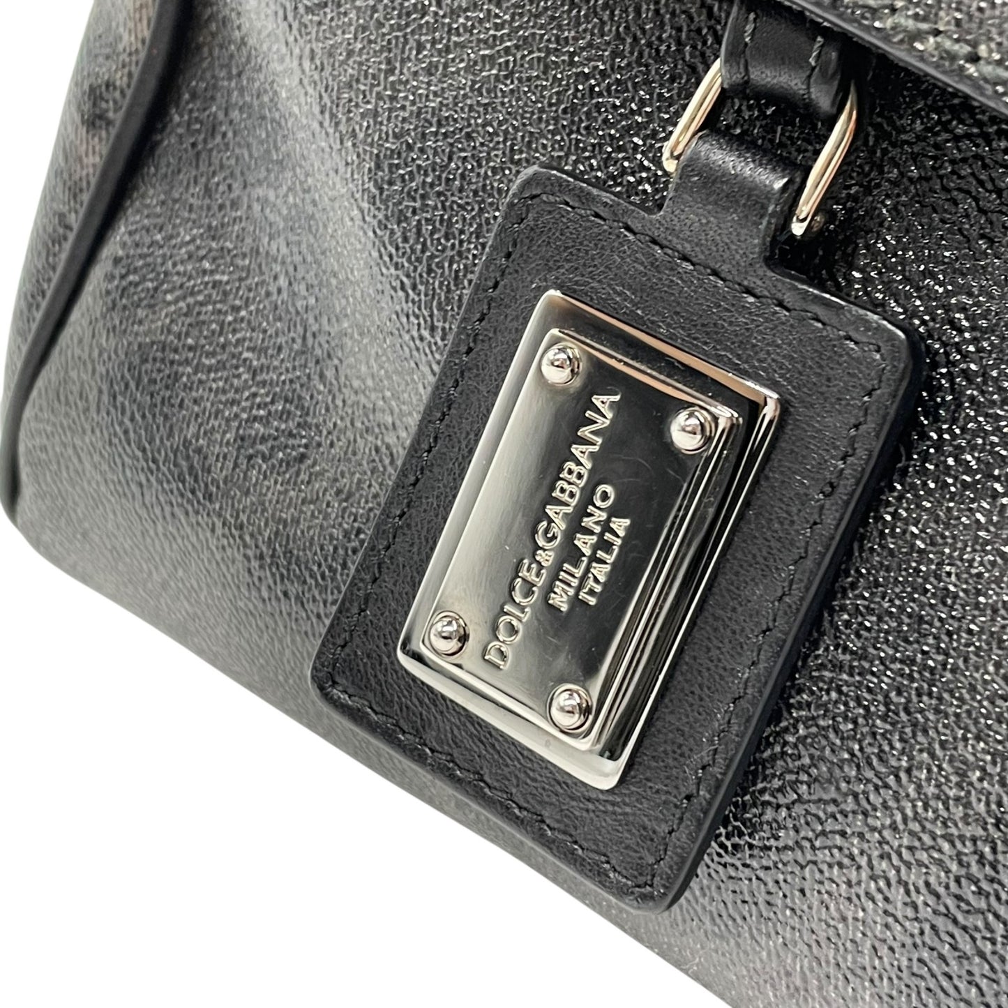 美品 DOLCE&GABBANA ドルチェ＆ガッバーナ シシリー 2WAY ハンドバッグ ショルダーバッグ ドルガバ レオパード ヒョウ柄 レザー PVC 黒 ブラック ダークグレー レディース D&G フラップ開閉 シルバー金具 ギャランティカード付き B2