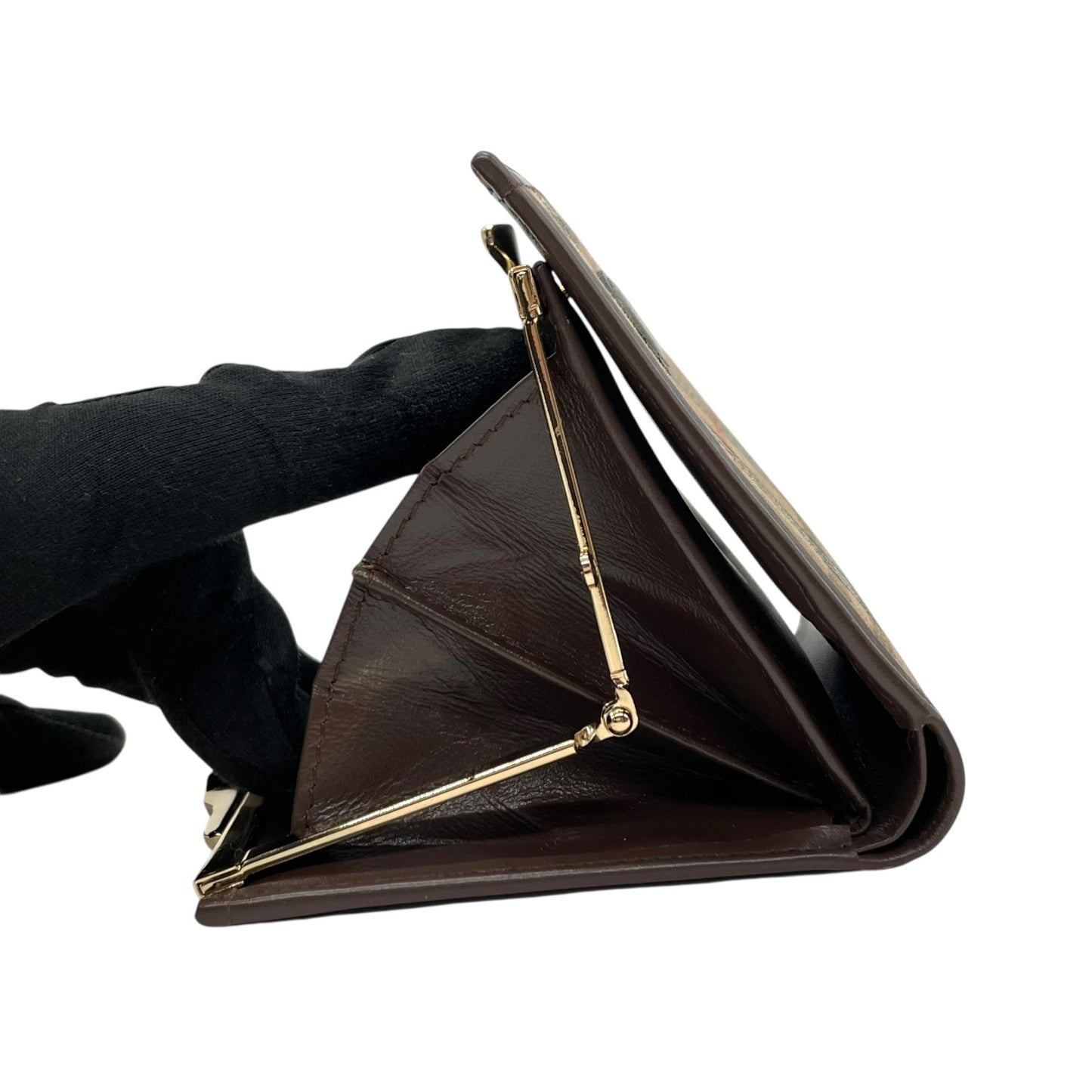 未使用級 Burberry バーバリー ノバチェック シャドーホース 二つ折り財布 がま口 ブラウン ベージュ キャンバス レザー ゴールド金具 ホースロゴ レディース ヴィンテージ M5