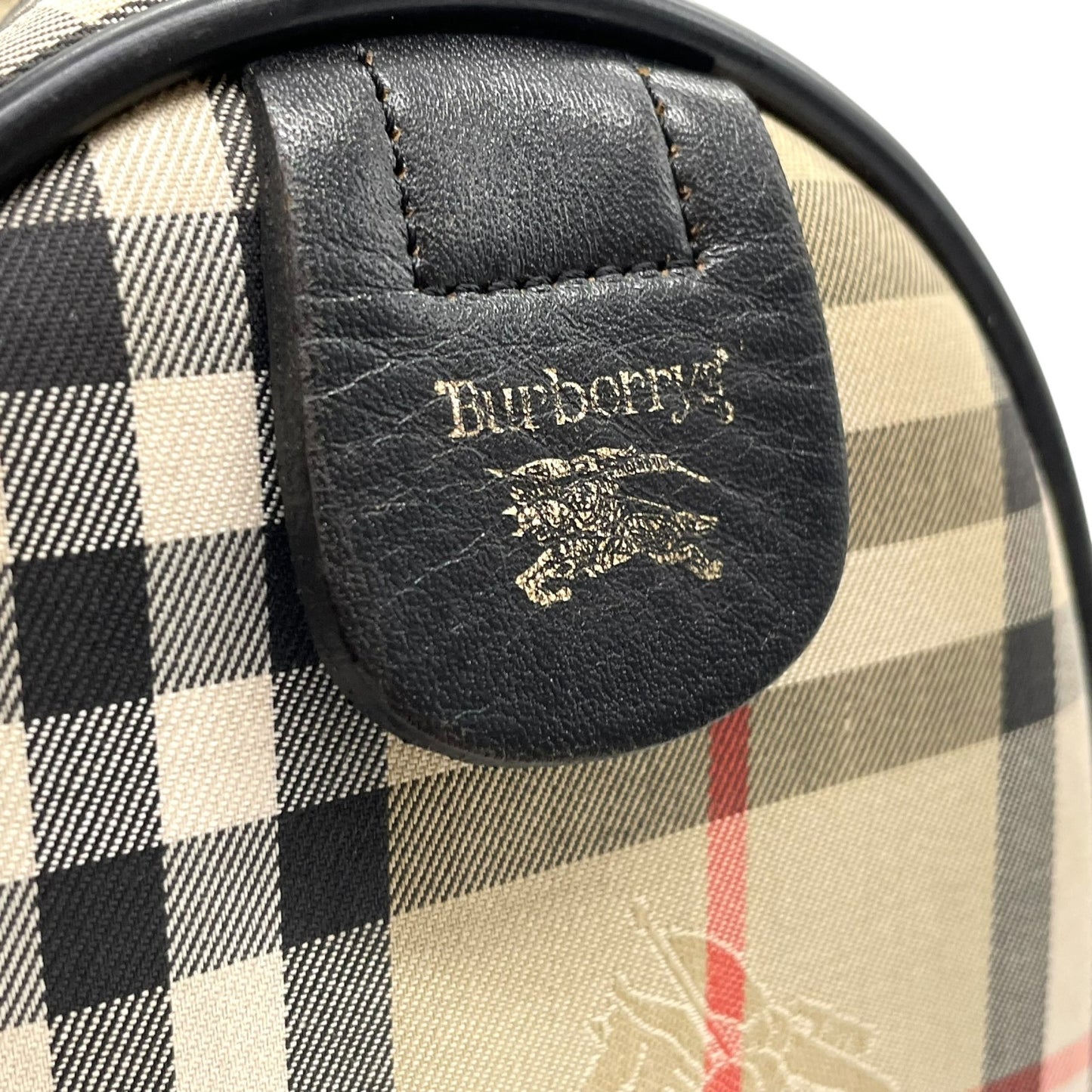 美品 Burberry バーバリー ノバチェック シャドーホース ミニボストン ハンドバッグ ベージュ ブラック キャンバス レザー ゴールド金具 ホースロゴ レディース ヴィンテージ E