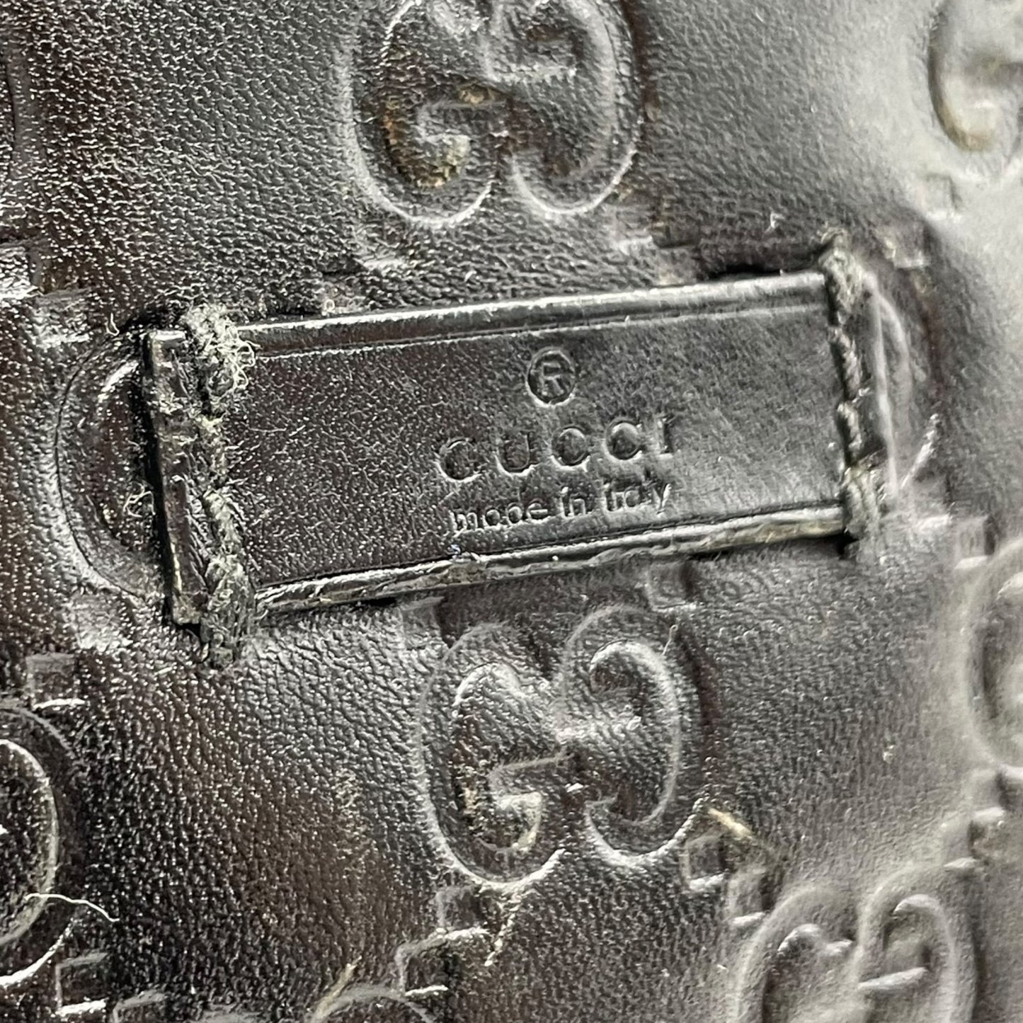 Authentic GUCCI Guccissima GG Clutch Bag Black Leather Silver Hardware With Strap