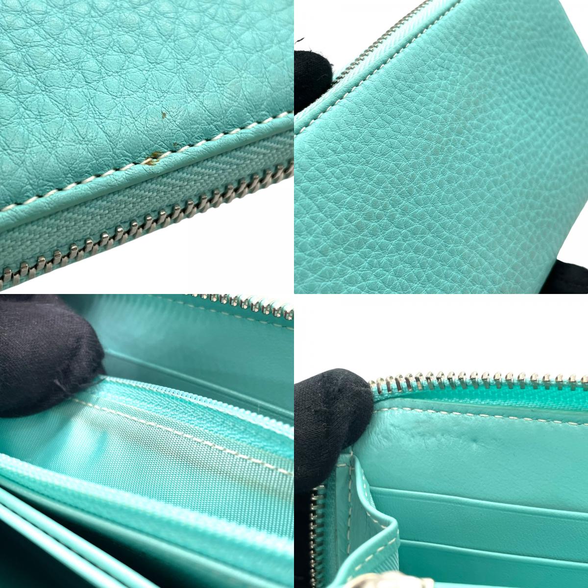 Authentic Tiffany & Co. Long Wallet Round Zipper Leather Silver Hardware with Box
