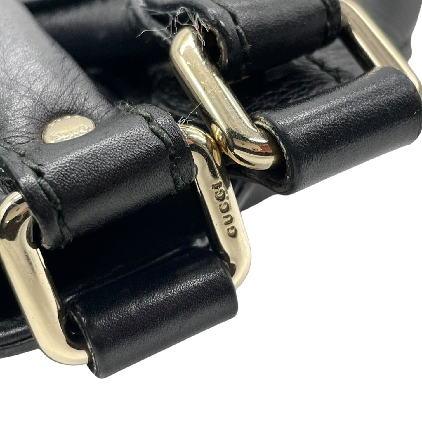 美品 GUCCI グッチ スーキー ハンドバッグ 黒 ブラック レザー シボ革 ゴールド金具 ギャザー インターロッキングG チャーム ヴィンテージ ホーボー レディース Z3