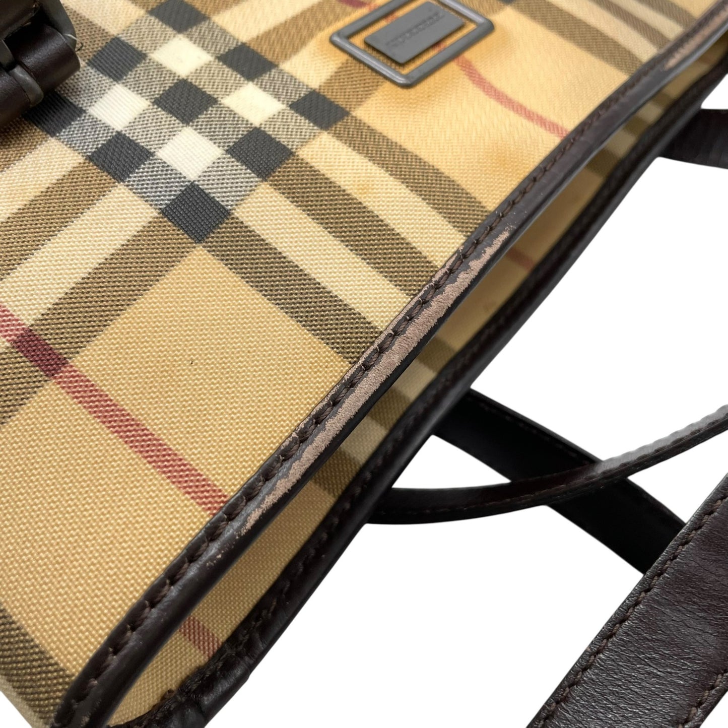 美品 BURBERRY バーバリー ノバチェック バケツ型 ショルダーバッグ トートバッグ PVC レザー ベージュ レッド ダークブラウン メンズ レディース 肩掛け C3