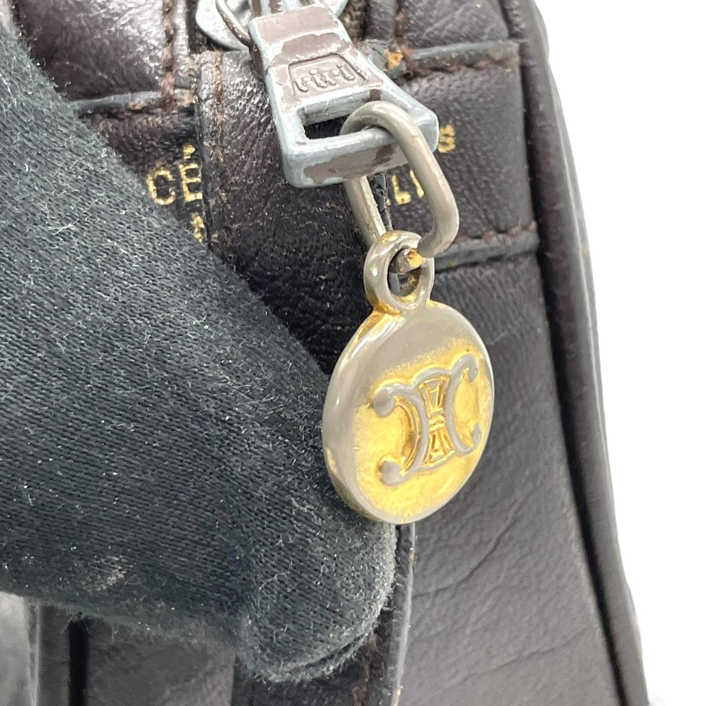 CELINE オールドセリーヌ マカダム柄 トリオンフ ショルダーバッグ 茶 ブラウン レザー ゴールド金具 斜め掛け可 ミニバッグ ポシェット レディース ヴィンテージ B1