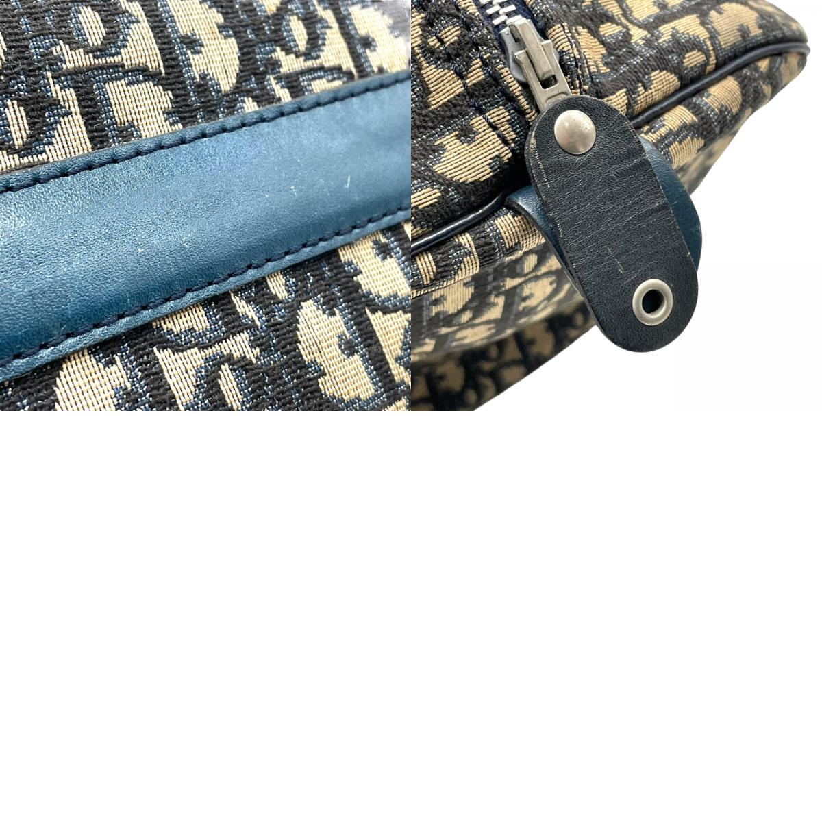 Christian Dior クリスチャンディオール トロッター ボストンバッグ 紺 ネイビー ベージュ キャンバス レザー シルバー金具 メンズ レディース ヴィンテージ Z4