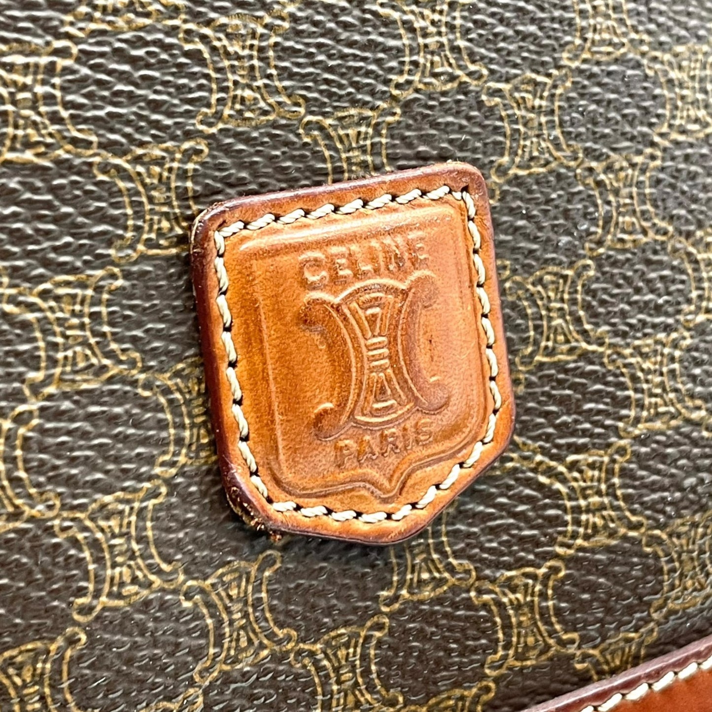 CELINE オールドセリーヌ ショルダーバッグ トリオンフ 巾着 M90 マカダム柄 ヴィンテージ ゴールド金具 レディース K9