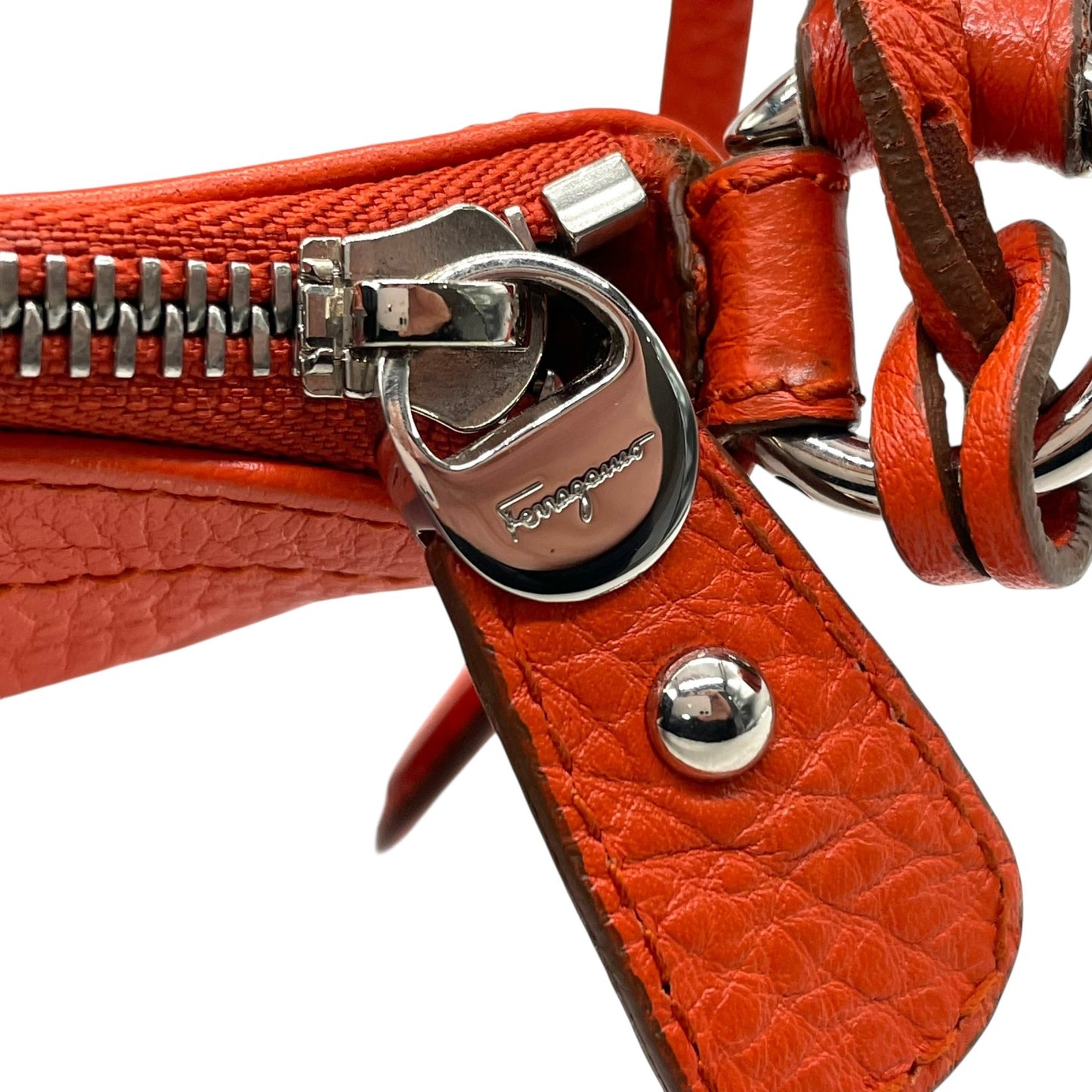 希少色 極美品 Salvatore Ferragamo フェラガモ ガンチーニ ショルダーバッグ ハンドバッグ ワンショルダー オレンジ レザー 本革 シボ革 チャーム Y2K 00s K8