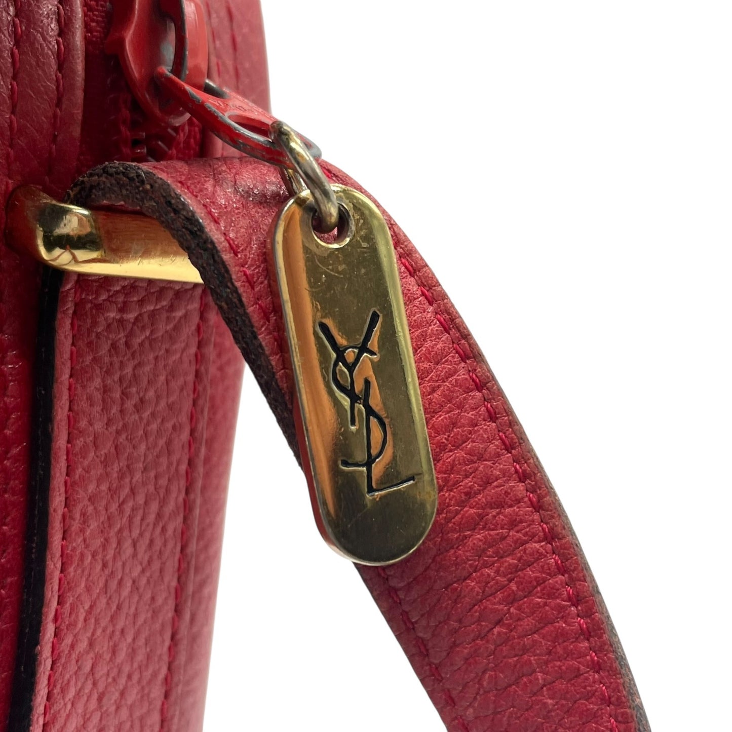 イヴサンローラン Yves Saint Laurent YSL ヴィンテージ ショルダーバッグ 赤 レッド レザー ゴールドロゴ 金金具 コンパクト A1