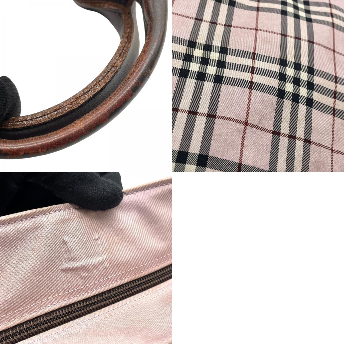 BURBERRY BLUE LABEL バーバリーブルーレーベル ハンドバッグ ノバチェック ピンク ブラウン シルバー金具 ナイロン レザー ファスナー開閉 ミニトート 手提げ ヴィンテージ レディース U9