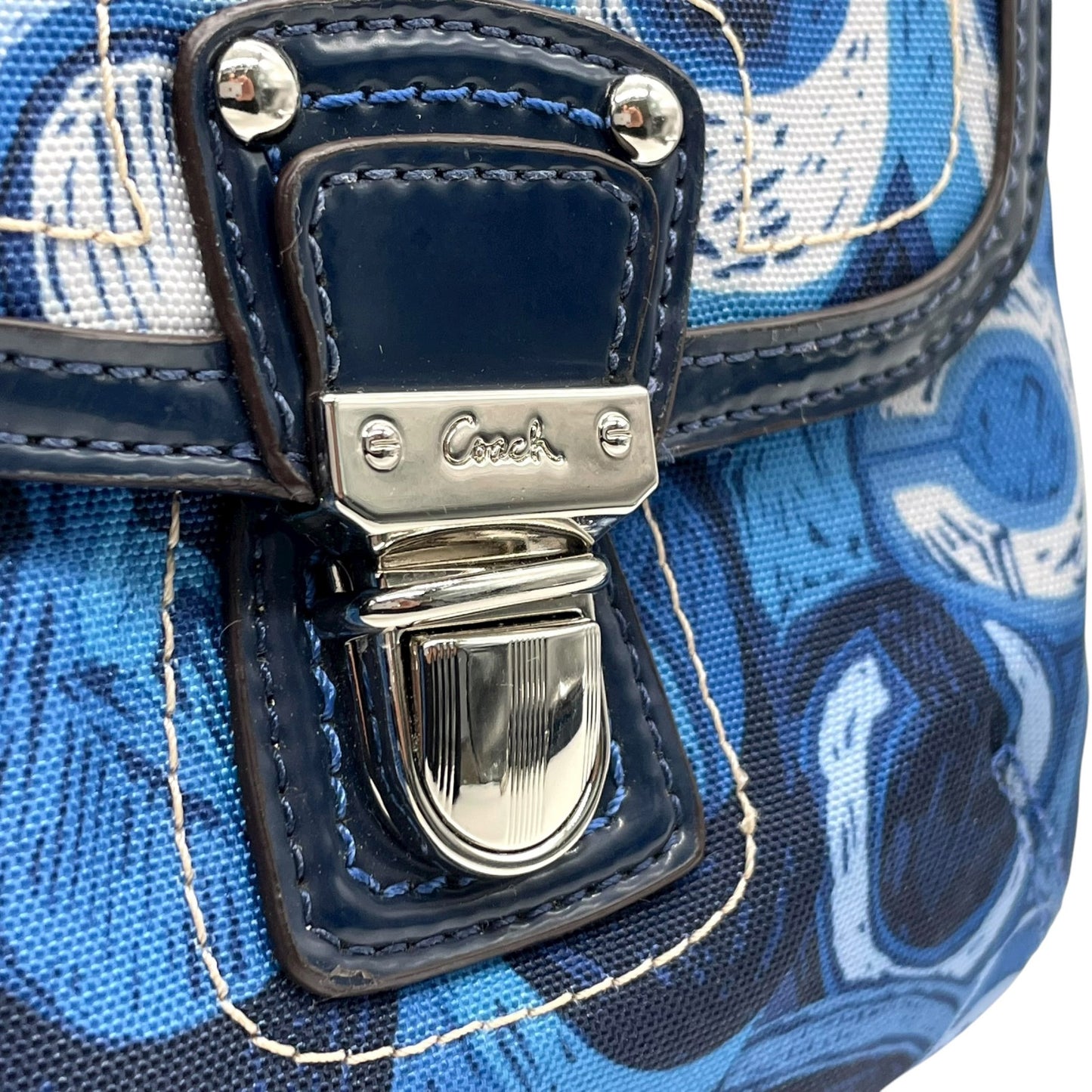 美品 コーチ COACH ハンドバッグ ショルダーバッグ シグネチャー アート柄 ダブルポケット 青 ブルー Y2K 00s S90