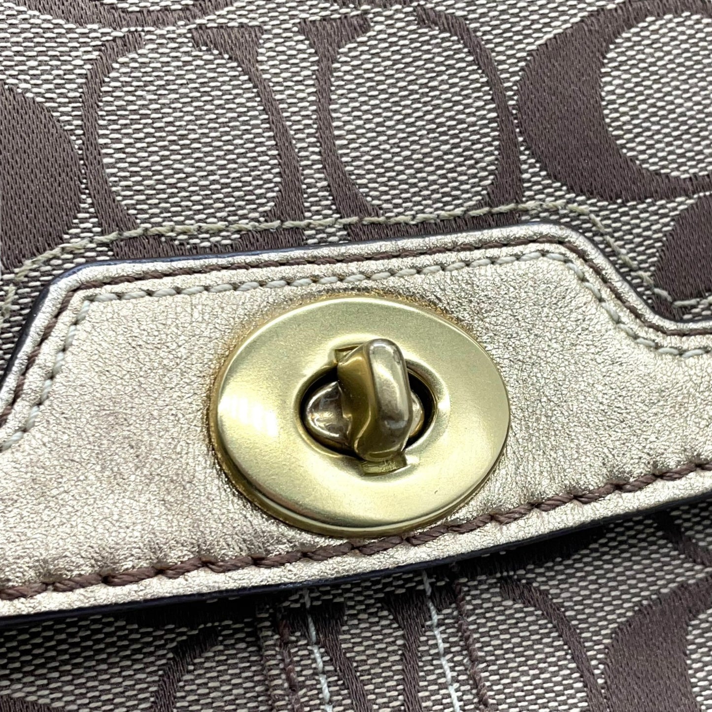 コーチ COACH シグネチャー キャンバス×レザー ハンドバッグ 金金具 ゴールド金具 トートバッグ 美品 S51