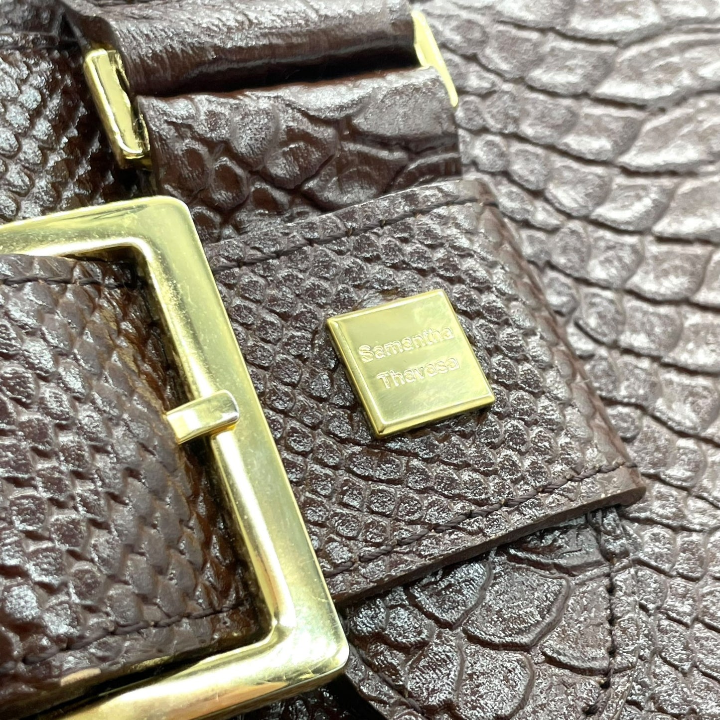 サマンサタバサ Samantha Thavasa 型押し レザー ハンドバッグ ブラウン 茶色 金金具 ゴールド金具 S51