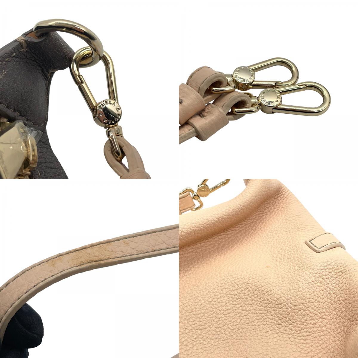 フルラ FURLA バイカラー レザー ショルダーバッグ ワンショルダー ベージュ 黒 ブラック 2WAY 金金具 ゴールド金具 S56