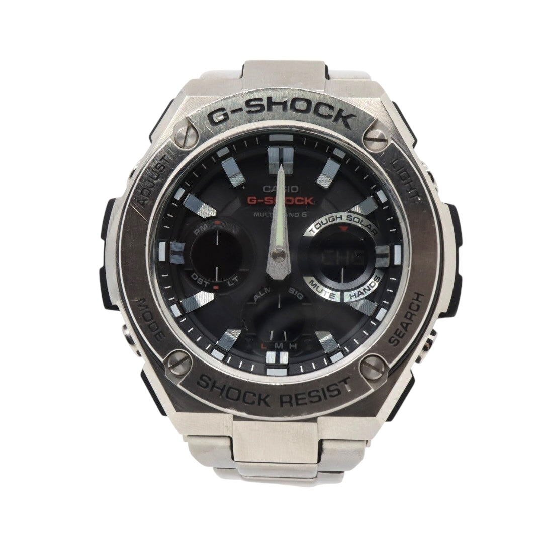 美品 CASIO カシオ G-SHOCK Gスチール GST-W110D ソーラー電波 シルバー メタル フルメタル 腕時計 メンズ クロノグラフ ワールドタイム アラーム タイマー LEDバックライト カシオ ジーショック CASIO GSTW110D G4