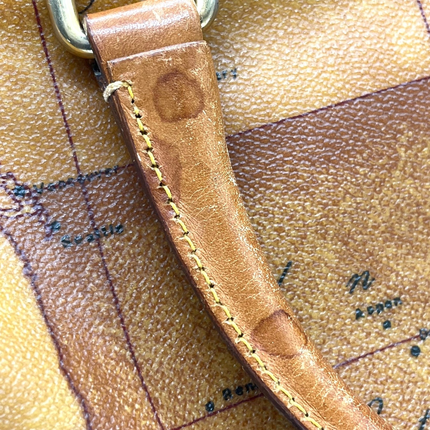 プリマクラッセ PRIMA CLASSE 地図柄 ボストンバッグ ミニボストン 2WAY PVC レザー ショルダー付き 茶色 ブラウン T4