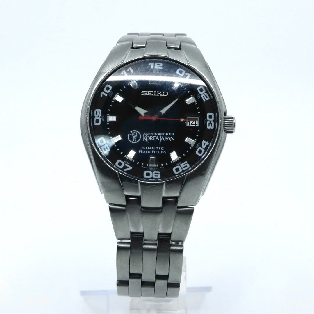 【稼働品】 SEIKO セイコー 腕時計 5J32-0AA0 2002 FIFAワールドカップ 日韓大会 限定モデル キネティック オートリレー チタン メンズ アナログ デイト ブラックダイヤル スポーツウォッチ ヴィンテージ 希少 クリーニング済み G4