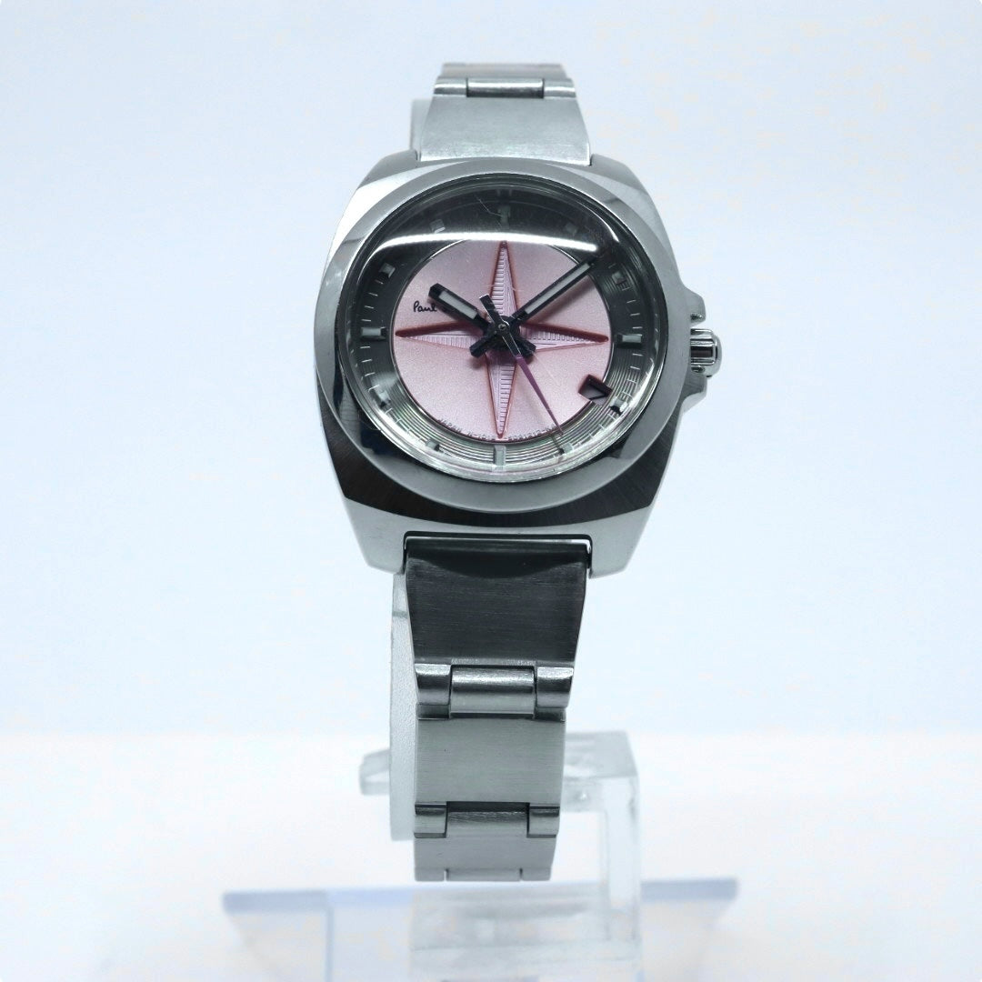 【美品/電池交換済】ポールスミス 腕時計 1016-S060753 レディース クオーツ ピンク スターダイヤル アナログ 10気圧防水 シルバー ブレスレットウォッチ フェミニン エレガント カジュアル クリーニング済み G2